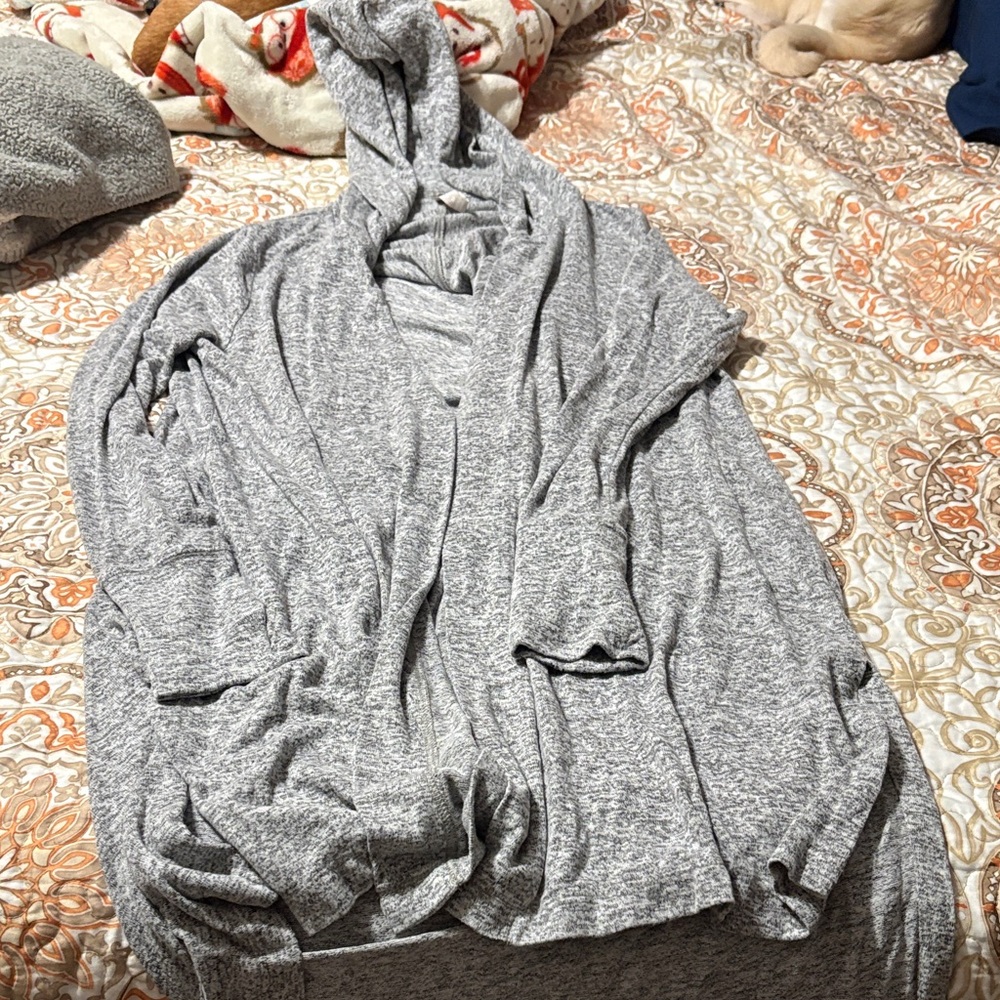 Heather Gray Hooded Sweater Cardigan